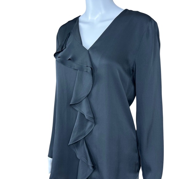 Theory Jastrid Silk Ruffle Front Blouse Small Preppy Quiet Luxury Career Capsule - Picture 7 of 16